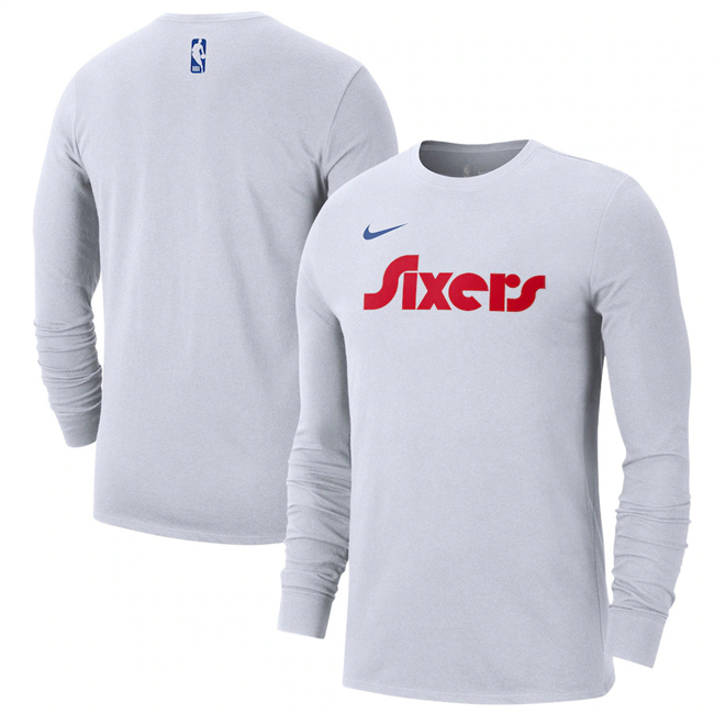 Men's Philadelphia 76ers White 2025 City Edition Essential Logo Long Sleeve T-Shirt