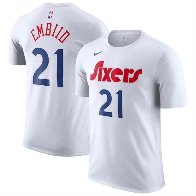 Men's Philadelphia 76ers #21 Joel Embiid White 2025 City Edition Name & Number T-Shirt