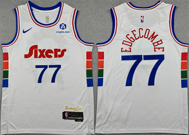 Men's Philadelphia 76ers #77 V. J. Edgecombe White City Edition Stitched Stitched Jersey