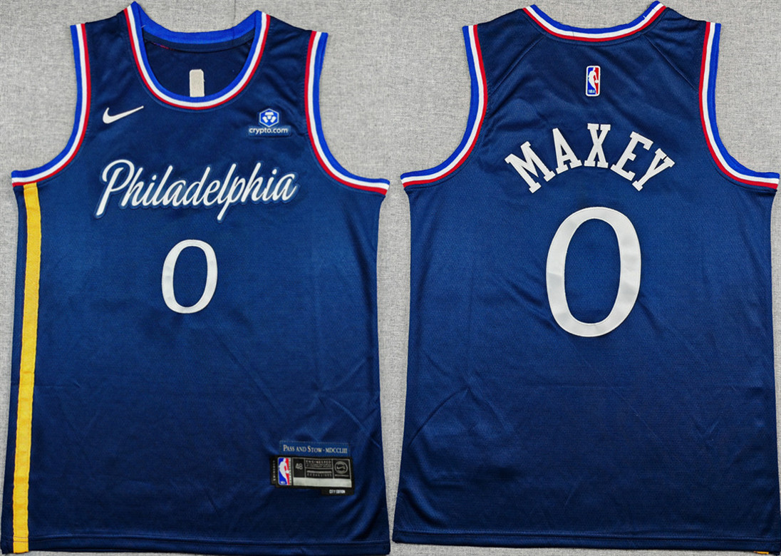 Men's Philadelphia 76ers #0 Tyrese Maxey Navy 2026 City Edition Stitched Jersey