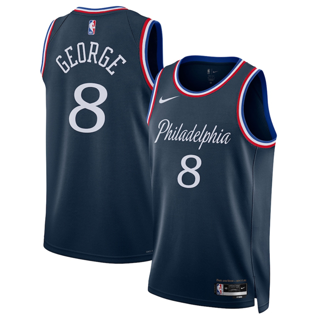 Men's Philadelphia 76ers #8 Paul George Navy 2026 City Edition Stitched Jersey