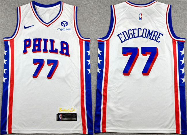 Men's Philadelphia 76ers #77 V. J. Edgecombe White Association Edition Stitched Stitched Jersey