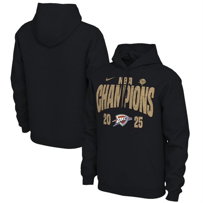 Men's Oklahoma City Thunder Black 2025 NBA Finals Champions Locker Room Confetti Pullover Hoodie