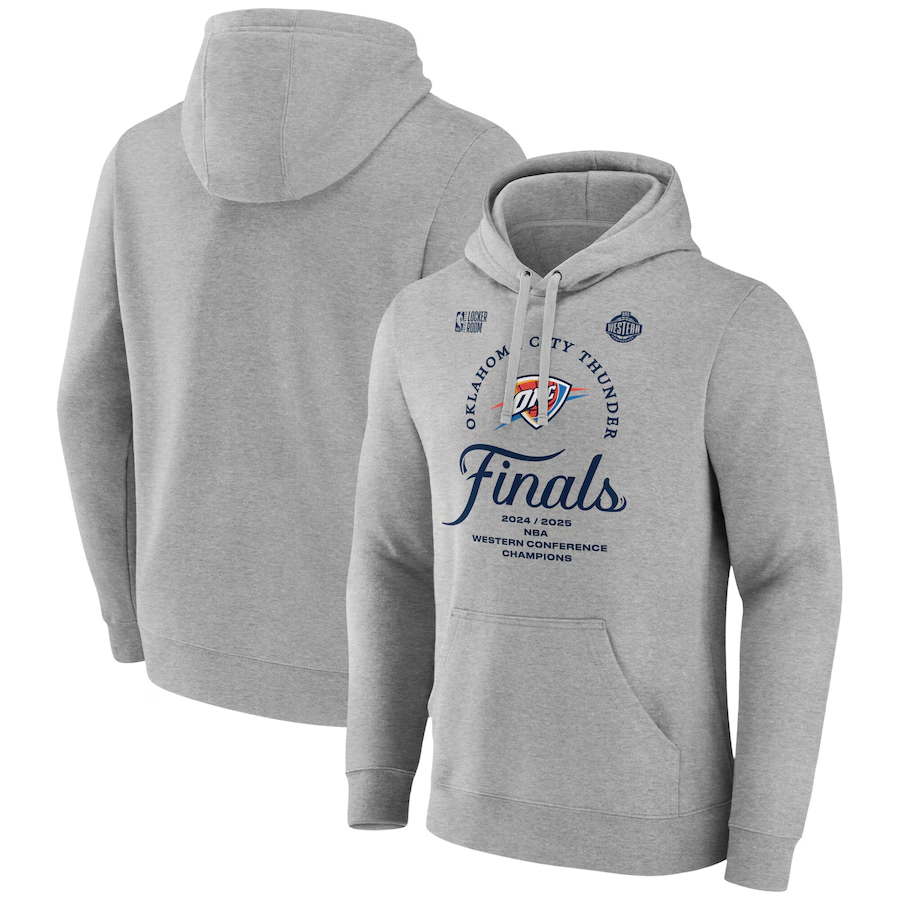 Men's Oklahoma City Thunder Heather Gray 2025 Western Conference Champions Locker Room Pullover Hoodie