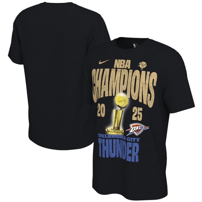 Men's Oklahoma City Thunder Black 2025 Finals Champions Locker Room Confetti T-Shirt