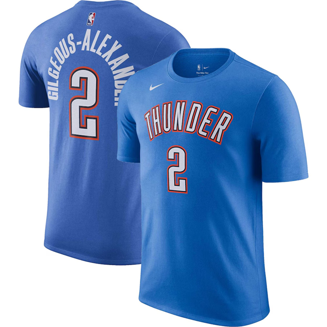 Men's Oklahoma City Thunder #2 Shai Gilgeous-Alexander Blue Icon 2023 Name & Number T-Shirt