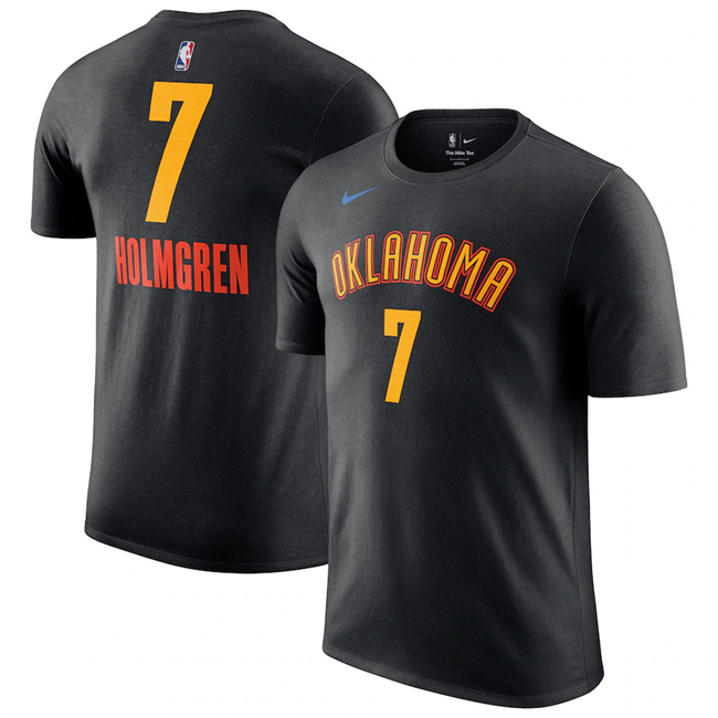 Men's Oklahoma City Thunder #7 Chet Holmgren Black 2025 City Edition Name & Number T-Shirt