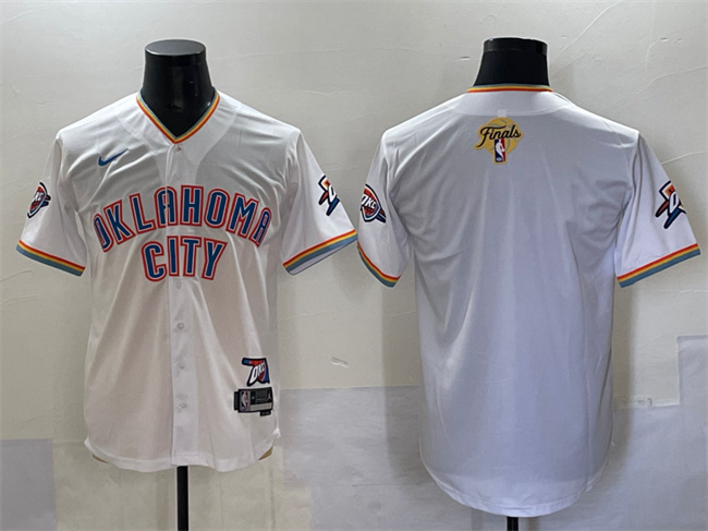 Men's Oklahoma City Thunder Blank White 2025 Finals Vapor Stitched Baseball Jersey