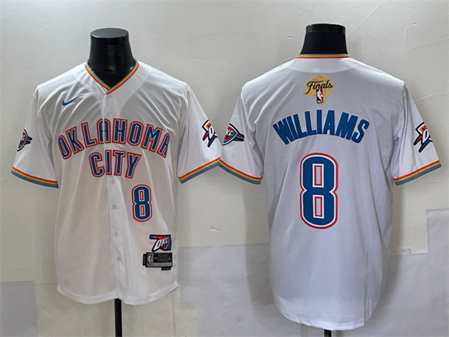 Men's Oklahoma City Thunder #8 Jalen Williams White 2025 Finals Vapor Stitched Baseball Jersey