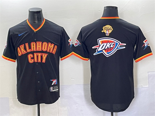Men's Oklahoma City Thunder Team Big Logo Black 2025 Finals Vapor Stitched Baseball Jersey