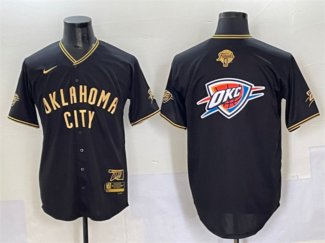 Men's Oklahoma City Thunder Team Big Logo Black Gold 2025 Finals Vapor Stitched Baseball Jersey