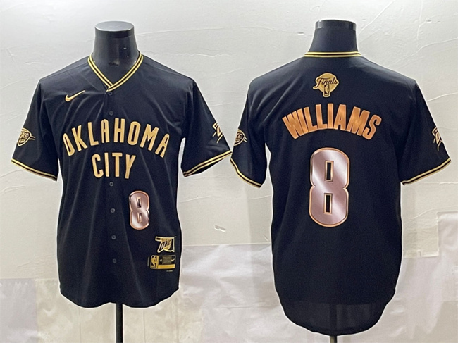 Men's Oklahoma City Thunder #8 Jalen Williams Black Gold 2025 Finals Vapor Stitched Baseball Jersey