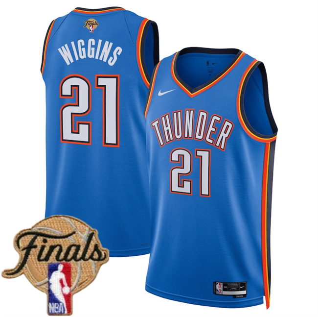Men's Oklahoma City Thunder #21 Aaron Wiggins Blue 2025 Finals Icon Edition Stitched Basketball Jersey