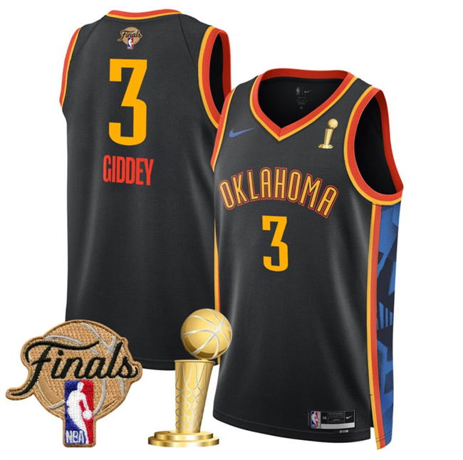 Men's Oklahoma City Thunder #3 Dillon Jones Black 2025 Finals Patch And Finals Champions Patch City Edition Stitched Basketball Jersey