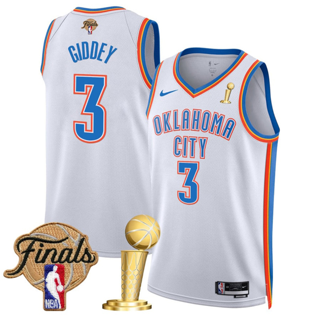 Men's Oklahoma City Thunder #3 Dillon Jones White 2025 Finals Patch And Finals Champions Patch Association Edition Stitched Basketball Jersey