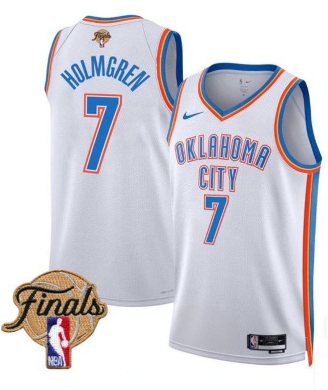 Men's Oklahoma City Thunder #7 Chet Holmgren White 2025 Finals Association Edition Stitched Basketball Jersey