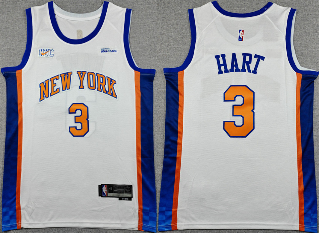 Men's New Yok Knicks #3 Josh Hart White 2024-25 City Edition Stitched Basketball Jersey