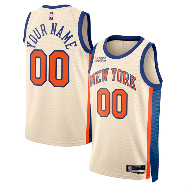 Men's New Yok Knicks Active Player Custom Cream 2026 City Edition Stitched Basketball Jersey