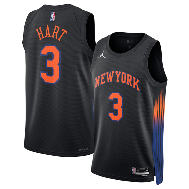 Men's New Yok Knicks #3 Josh Hart Black 2025 Statement Edition Stitched Basketball Jersey