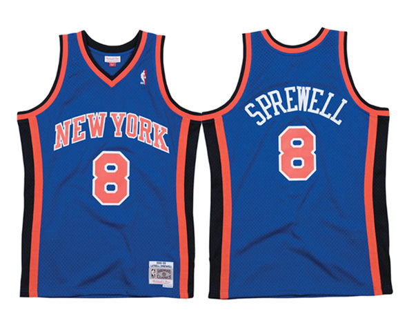 Men's New Yok Knicks #8 Latrell Sprewell Blue 1998-99 Road Swingman Stitched Jersey