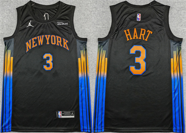 Men's New Yok Knicks #3 Josh Hart Black 2026 Statement Edition Stitched Basketball Jersey