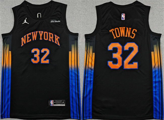 Men's New Yok Knicks #32 Karl-Anthony Towns Black 2026 Statement Edition Stitched Basketball Jersey