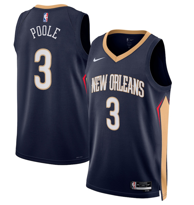 Men's New Orleans Pelicans #3 Jordan Poole Navy 2025 Icon Edition Stitched Basketball Jersey