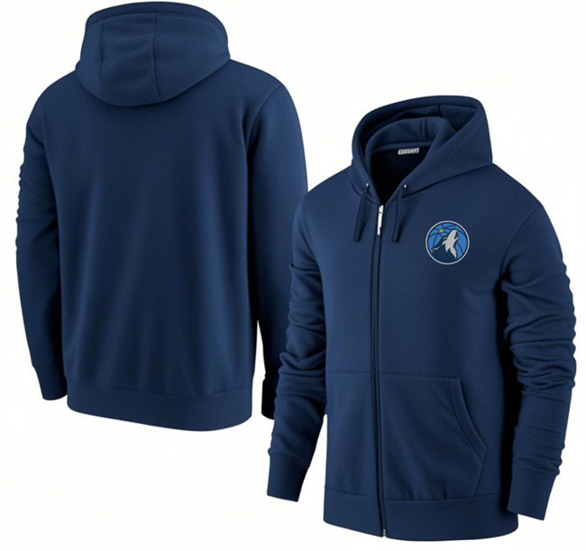 Men's Minnesota Timberwolves Navy Primary Logo Full-Zip Hoodie