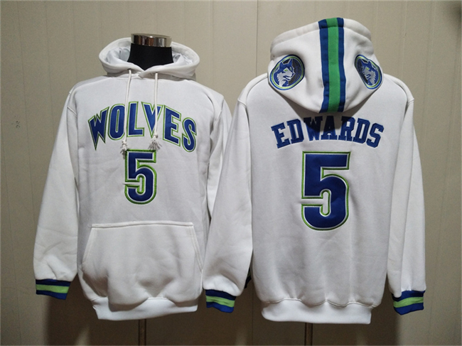 Men's Minnesota Timberwolves #5 Anthony Edwards White Lace-Up Pullover Hoodie