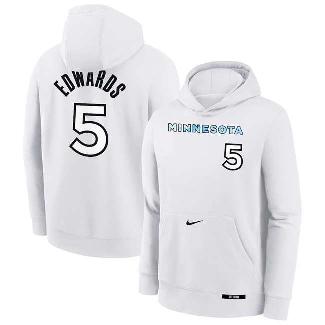 Men's Minnesota Timberwolves #5 Anthony Edwards White 2025 City Edition Fleece Club Pullover Hoodie