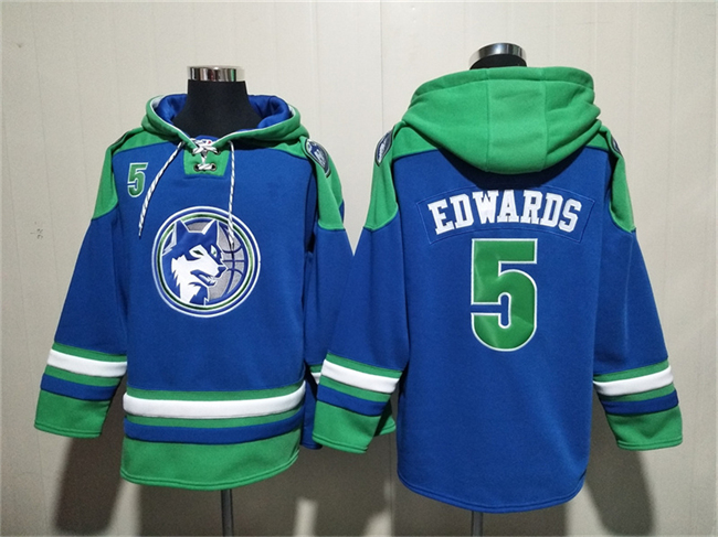Men's Minnesota Timberwolves #5 Anthony Edwards Royal Lace-Up Pullover Hoodie