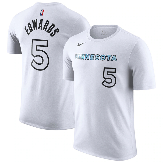 Men's Minnesota Timberwolves #5 Anthony Edwards White 2025 City Edition Name & Number T-Shirt