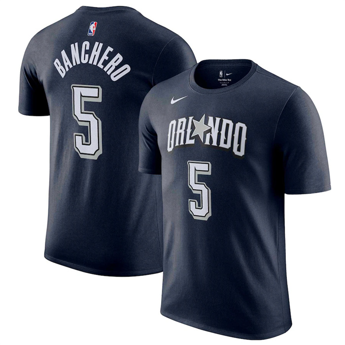 Men's Orlando Magic #5 Paolo Banchero Navy 2024 City Edition Name & Number T-Shirt