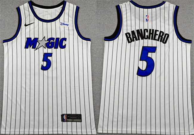 Men's Orlando Magic #5 Paolo Banchero White 2025 Association Edition Stitched Basketball Jersey