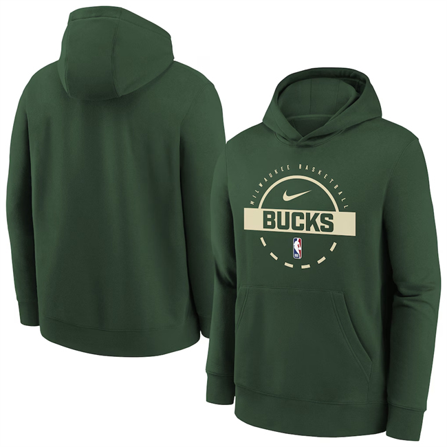 Men's Milwaukee Bucks Hunter Green 2026 Practice Club Pullover Hoodie