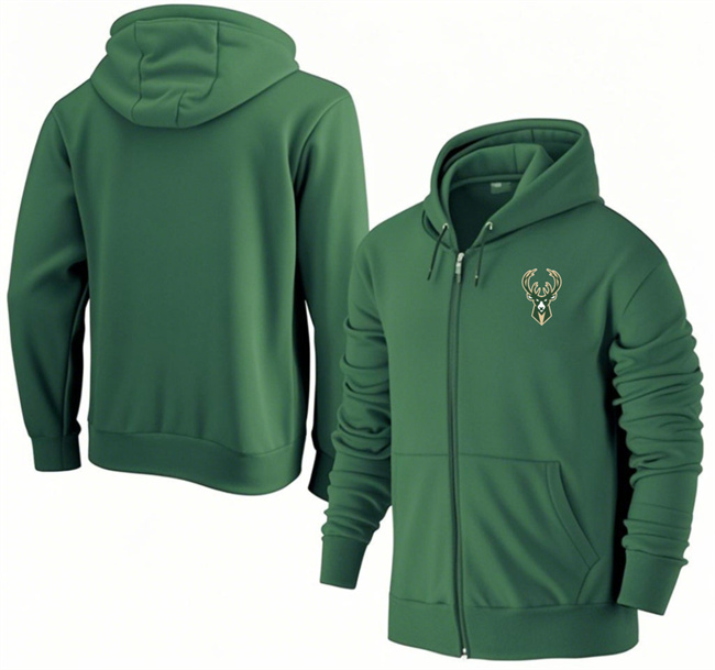 Men's Milwaukee Bucks Green Primary Logo Full-Zip Hoodie