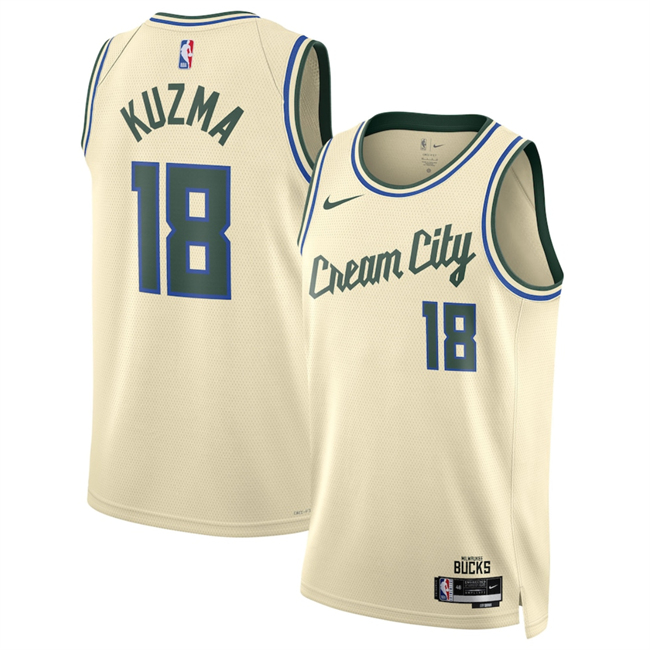 Men's Milwaukee Bucks #18 Kyle Kuzma Cream 2026 City Edition Stitched Basketball Jersey