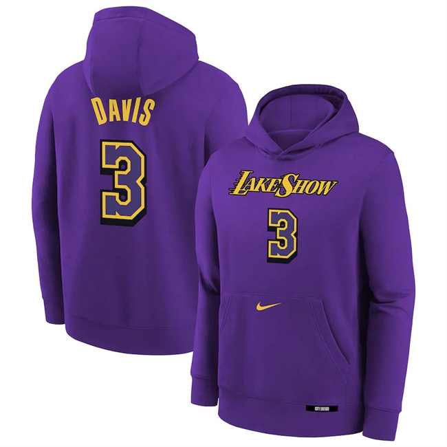 Men's Los Angeles Lakers #3 Anthony Davis Purple 2025 City Edition Fleece Club Pullover Hoodie