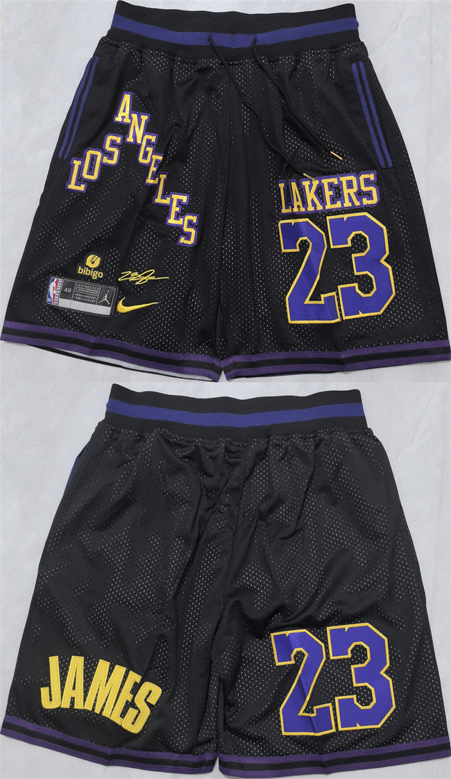 Men's Los Angeles Lakers #23 LeBron James Black 2025 Shorts (Run Small)