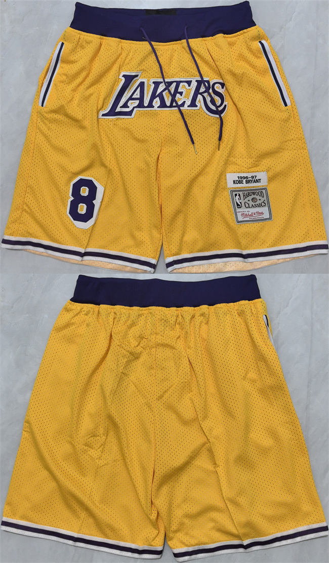 Men's Los Angeles Lakers #8 Kobe Bryant Yellow 2025 Shorts (Run Small)