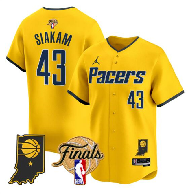 Men's Indiana Pacers #43 Pascal Siakam Yellow 2025 Finals Vapor Stitched Baseball Jersey