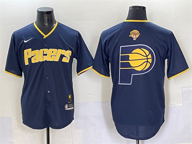 Men's Indiana Pacers Team Big Logo Navy 2025 Finals Vapor Stitched Baseball Jersey