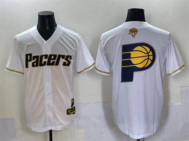 Men's Indiana Pacers Team Big Logo White Gold 2025 Finals Vapor Stitched Baseball Jersey