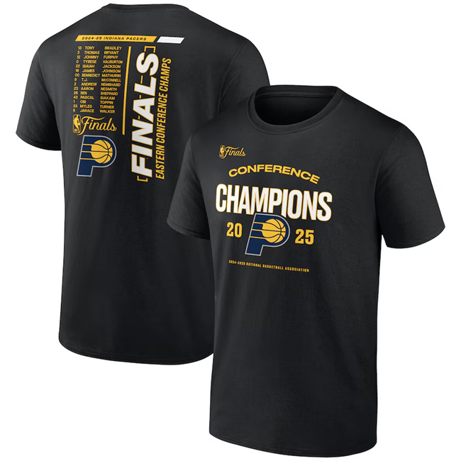 Men's Indiana Pacers Black 2025 Eastern Conference Champions Roster Buzzer Beater T-Shirt
