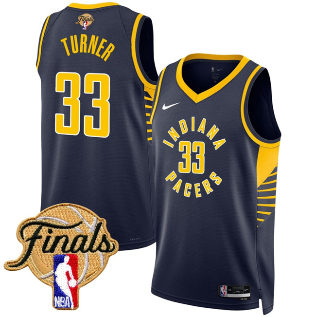 Men's Indiana Pacers #33 Myles Turner Navy 2025 Finals Icon Edition Stitched Basketball Jersey