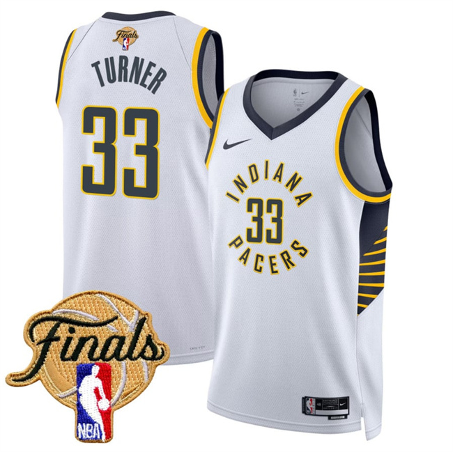 Men's Indiana Pacers #33 Myles Turner White 2025 Finals Association Edition Stitched Basketball Jersey