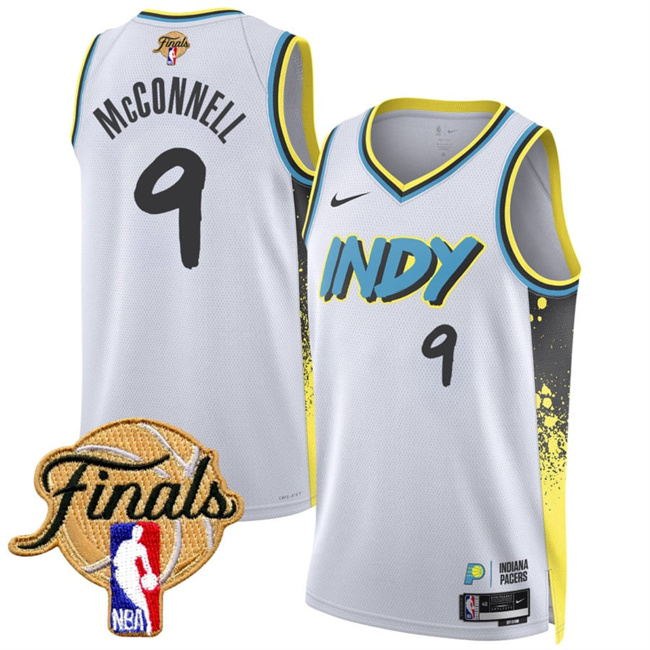 Men's Indiana Pacers #9 T.J. McConnell White 2025 Finals City Edition Stitched Basketball Jersey