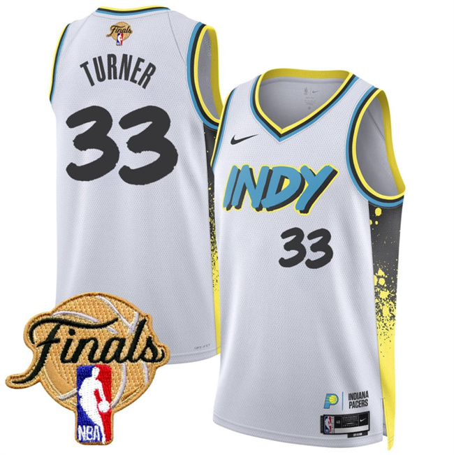 Men's Indiana Pacers #33 Myles Turner White 2025 Finals City Edition Stitched Basketball Jersey
