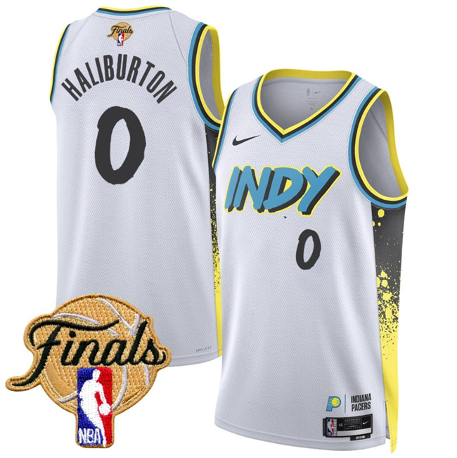 Men's Indiana Pacers #0 Tyrese Haliburton White 2025 Finals City Edition Stitched Basketball Jersey