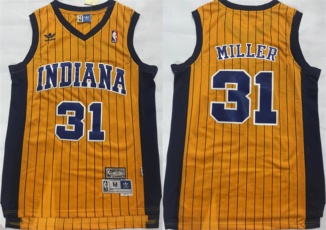 Men's Indiana Pacers #31 Reggie Miller Yellow Throwback Stitched  Jersey